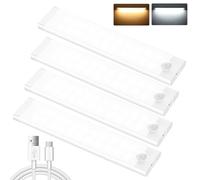 Under Cupboard Kitchen Lights,4 Pack 44 LEDs 3 Modes Motion Sensor Under Cabinet Lights,2000mAh USB Type-C Rechargeable Dimming Wardrobe Light,2 Color Temps Closet Light for Stairs