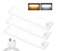 Under Cupboard Kitchen Lights,44 LED Motion Sensor under cabinet kitchen lights,2000mAh USB Type-C Rechargeable Stepless Dimming Wardrobe Light,2 Color Temps Closet Light for Kitchen Stairs Hallway