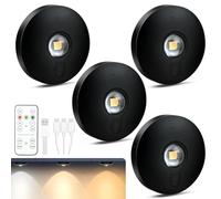 Under Cupboard Kitchen Lights with Remote, 4 Pack USB Wireless Rechargeable LED Puck Lights with 3 Colors & Timing Function, Dimmable Stick On Light for Closet Wardrobe Cabinet Display Shelf, Black