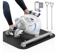 Under Desk Bike Pedal Exerciser, Quiet Magnetic Mini Exercise Bike with MERACH App for Arm, Leg Recovery, Physical Therapy, Smooth Foot Desk Cycle with 2 Resistance Bands & Non-Slip Mat, Blue