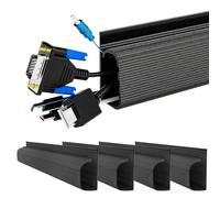 Under Desk Cable Management, Black No-Drill Trunking Self Adhesive Raceway, J Channel Desk Cable Organizer Cord Hider for Office PC Electric Wire Tidy, 40cm, 4 Pack