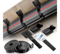 Under-Desk Cable Management Kit - 40PCS Self-Adhesive Hook and Loop Ties with 2 Rolls Extension Straps - Made with 3M Tape - Adjustable Sticky-Back Wire Organiser for Home & Office (Black)