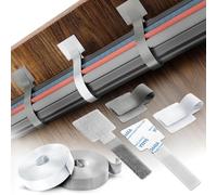 Under-Desk Cable Management Kit - 40PCS Self-Adhesive Hook and Loop Ties with 2 Rolls Extension Straps - Made with 3M Tape - Sticky-Back Wire Organiser for Home & Office (White, Grey)