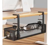 Under Desk Cable Management Large, Cinati 16" Cable Management Box for Table Thickness up to 3", Wire Cord Organizer with Clamp No Drill, No Damage to Desk (Black)