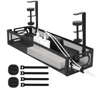 Under Desk Cable Management No Drill, Cable Organiser for Wire Management, carbonic Steel Cable Tray Basket for Office and Home Standing Desk