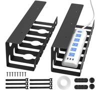 Under Desk Cable Management Tray 2 Pack, Metal Cable Tray Basket for Wire Management, No Drill/Drill PC Cord Organizer for Home Office Computer Desk Cable Hider, 15.75''x4.72''x4.72'', Black Raceway