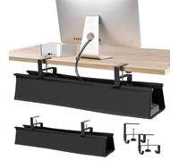 Under Desk Cable Management Tray,35" No Drill Desk Cable Tidy Tray,Side Opening Design,Clamp/Screw Mount,Premium Fabric Wire Management Cord Organiser for Office/Home