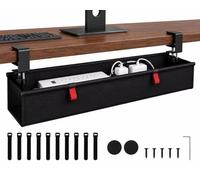 Under Desk Cable Management Tray, 90CM Extra Large, No-Drill Clamp Mount Cable Organizer, Hide Power Strips, Adapters & Wires, Easy Access Fabric Cable Basket for Standing Desks & Home Offices