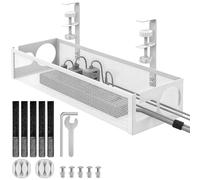 Under Desk Cable Management Tray Adjustable, 15.35'' Metal Mesh Cable Management Under Desk No Drill, Cord Organizer Cable Tray with Clamp Mount for Home Office Internet Cafe