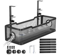 Under Desk Cable Management Tray Black, Cinati Wire Organizers No Drill, Cable Tray with Clamp for Wire Management, Cord Organization Box for Office, Home - No Damage to Desk