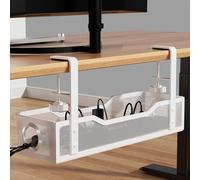 Under Desk Cable Management Tray, Cinati 16" Cable Management Under Desk with Clamp No Drill, Cable Organizer for Table Thickness up to 3", No Damage to Cable Management Box for Office, Home (White)
