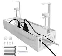 Under Desk Cable Management Tray. Ideal Cord Management Solution for Home Office. No Drill - clamp on Metal mesh Wire Organiser for a Clean, Clutter-Free workspace. White, Metal, 39cm x 12cm x 7cm.