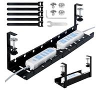 Under Desk Cable Management Tray No Drill, 30-55 Cm Length × 13cm Wide, Adjustable Long Wire Organiser With Clamp Mount Cord Tidy For Office, Gaming Desk, Office Workspace Black