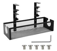 Under Desk Cable Management Tray No Drill, Black Basket Tray, Mesh Table Desk Tidy for Managing Cables and Power Strips, Wire Plug Organiser Box (B)