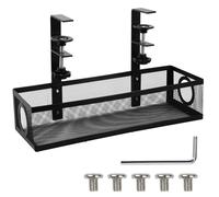 Under Desk Cable Management Tray No Drill, Cable Basket Tray Black,Desk Cable Tray, Mesh Table Desk Cable Tidy for Managing Cables and Power Strips, Wire Plug Organiser Box (A)