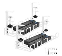 Under Desk Cable Management Tray No Drill, Cable Tray Under Desk, Metal Standing Desk Wire Organizer Basket Clamp for Office Home Cord Tidy Rack, White,2PCS