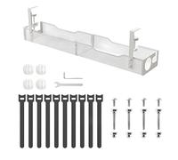 Under Desk Cable Management Tray, No Drill Clamp-On Wire Organizer with Mesh Ventilation & Cable Clips/Ties for Home Office Desk White