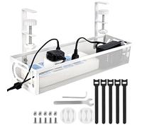 Under Desk Cable Management Tray, No Drill Desk Cable Tidy, Wire Management Tray for Managing Cables and Power Strips, Desk Cable Organizers for Home, Office, Internet Cafe, White