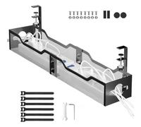 Under Desk Cable Management Tray No Drill, Metal Mesh Cable Management Box, Tidy Wire Organizer Clip, Clear The Messy Wires, Suitable for Homes, Offices (64 cm Black)