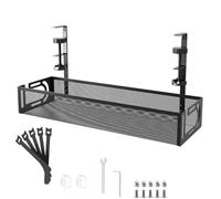 Under Desk Cable Management Tray No Drill, Metal Mesh Clamp-on Cable Tray for Wire Organiser, Desk Accessories Cable Tidy, Cable Management for Home Office Setup, Black