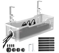 Under Desk Cable Management Tray White, Cinati Wire Organizers No Drill, Cable Tray with Clamp for Wire Management, Cord Organization Box for Office, Home - No Damage to Desk