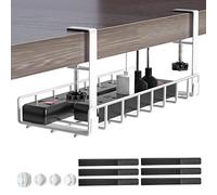 Under Desk Cable Management Tray, Xpatee Upgraded Wire Management No Drill No Screws, Cable Tray with Clamp for Wire Organizers, Computer Cord Rack for Office, Home - No Damage to Desk White