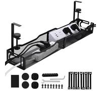 Under Desk Cable Tray, Clamp-On Metal Power Cord Holder, No-Drill Easy Install for Home Office (Black)