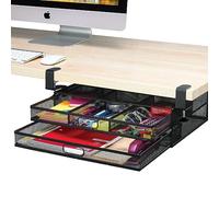 Under Desk Drawer Organizer Clamp-On, Mesh Metal Desk Drawer Attachment, 2 Drawer Slide Out, On Desk Or Under Desk Organizer For Office Supplies & Home Essentials (2 Drawers)