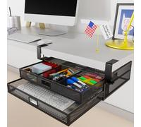 Under Desk Drawer Organizer No Drill Metal Under Desk Storage Drawer Container 2 Slide Out Cabinet Drawer Suitable for Home And Office (Extra Large)