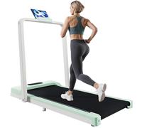 Under Desk Folding Treadmill, 2 in 1 Compact Walking Running Machine for Home & Office, Quiet Motor, Bluetooth Speaker, Remote Control, LCD Display, Phone Holder (Green)