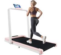 Under Desk Folding Treadmill, 2 in 1 Compact Walking Running Machine for Home & Office, Quiet Motor, Bluetooth Speaker, Remote Control, LCD Display, Phone Holder (Pink)