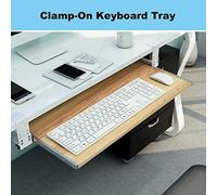 Under-Desk Keyboard Tray - Space-Saving Pull-Out Drawer for Computer Desk Easy No-Drill Installation 21.6"x11.8" Walnut Finish - Ideal Office Organizer & Ergonomic Solution