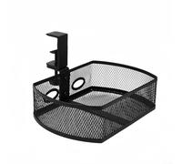 Under Desk Organizer with Rotating Drawer and Cup Holder, Metal Mesh Storage Rack for Home Office, Adjustable Table Management Tray, Black(A)