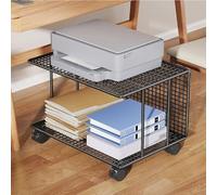 Under Desk Printer Stand, Metal Cart with 360° Lockable Wheels, 2-Tier Storage Rack for 3D & Laser Printers and Scanners