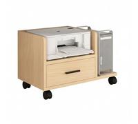 Under Desk Printer Stand with Storage Drawer & Shelves Rolling 3Compartment Orga Cart Thickened Wood Panel for Home Office 26.8" x 15.7"