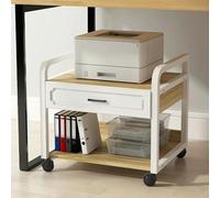 Under Desk Printer Stand with Wheels - Printer Table with Storage Shelf & Drawer, Rolling Holder for Laser Printer, Scanner, Heat Press, Copier(White,19.7x15.7x20.5in)