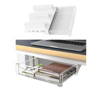 Under-Desk Storage Drawer, Hidden Table for Office, White Desk Station with Adhesive Rack, Compact 33.5cm, Perfect for Home & Office Use