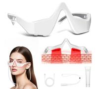 Under-Eye Light Therapy Device, Beauty Device with Eye Massage for Relieve Eye Bags, Eye Fatigue, Dark Circles, with Gel and Glasses Strap (White & 2 modes)