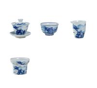Under-glaze high-temperature landscape hand-painted tea set blue-and-white porcelain Kung Fu tea three talents cover bowl -11 pieces