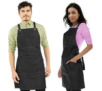 Under NY Sky Essential Apron - Cross-Back with Durable Twill or Denim and Leather Reinforcement (Black Denim)