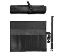 Under NY Sky Genuine Leather Knife Roll Case - 6 Slots - Real Leather Pouch - Portable Bag for Cooking Tools, Utensils, Cutlery Knives, Brushes - Chefs, Kitchen, Travel, Gift (Knife Roll Black)