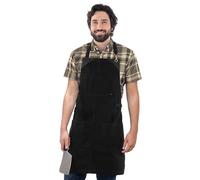 Under NY Sky Knife-Roll Ebony Black Apron - Heavy-Duty Canvas, Leather Reinforcement - Adjustable for Men and Women - Pro Chef, Barbecue, Butcher, Bartender, Woodworker, Tool Aprons