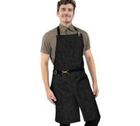 Under NY Sky No-Tie Apron - Durable Twill or Denim with Leather Reinforcement, Split-Leg - Adjustable for Men and Women - Pro Barber, Tattoo, Barista, Bartender, Baker, Hair Stylist, Server Apron