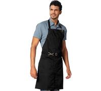 Under NY Sky No-Tie Deep Black Apron - Durable Twill with Leather Reinforcement and Split-Leg - Adjustable for Men and Women - Pro Barber, Tattoo, Barista, Bartender, Baker, Hair Stylist, Server Apron