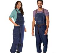 Under NY Sky Pottery Blue Apron - Full Cover Cross-Back, Durable Denim, Leather Reinforcement and Overlapping Split-Leg - Adjustable for Men and Women - Pro Pottery Artist, Mechanics