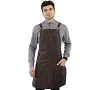 Under NY Sky Real Leather Apron - Brown Leather Body, Pockets and Crossback Straps - Split-Leg, Lined - Adjustable for Men and Women - Pro Chef, Barista, Barber, Woodworker, Shop, Bartender, Maker