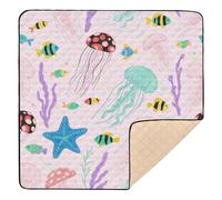 Under Ocean Animal Jellyfish Starfish Pink Colorful Cute Foldable Baby Activity Play Mat for Indoor Outdoor Portable Baby Kick Crawling Mat for Babies Infants Toddlers, 50'' x 50''