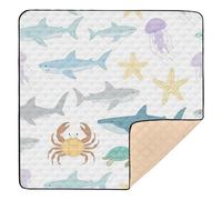 Under Ocean Animal Shark Crab Colorful White Large Non-Slip Baby Gym & Activity Mat for Floor Washable Baby Play Tummy Time Mat for Babies Infants Toddlers, 50'' x 50''