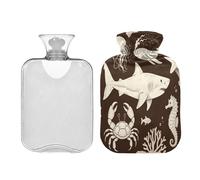 Under Ocean Black Orange Animal Shark Jellyfish hot Water Bottles with Soft Cover 2L Water Bag for Pain Relief Tummy Warmer Bolsa para agua Caliente