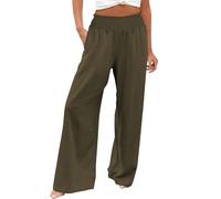Under One Pound Items Linen Trousers for Women UK Solid Summer Pants Elastic High Wasit Palazzo Pants Ladies Wide Leg Long Lounge Pants Loose Casual Trousers Ladies Plus Size Tops 22/24 Clearance